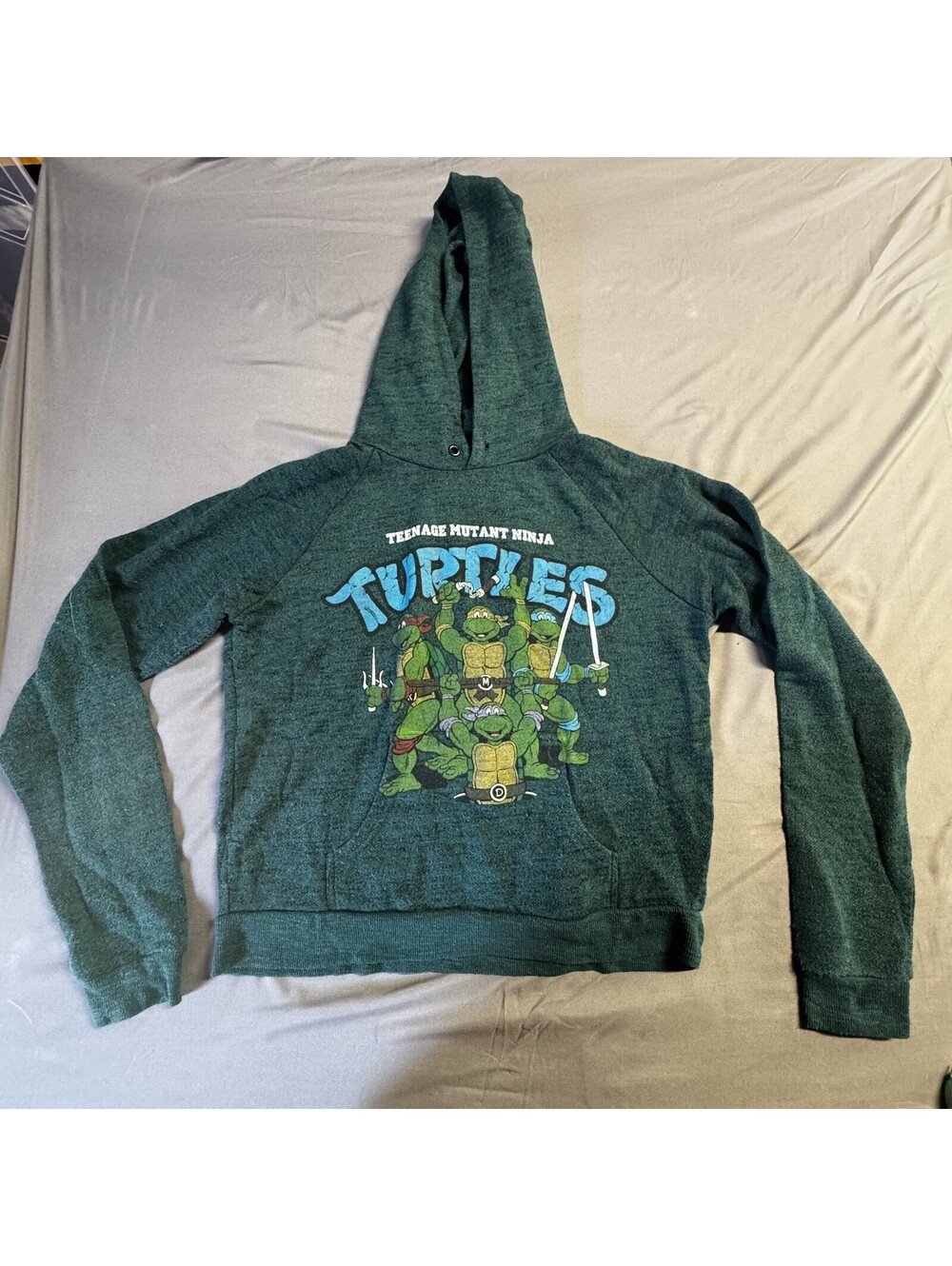 Teenage Mutant Ninja Turtles Green Graphic Hoodie Sweatshirt TMNT Large Womens